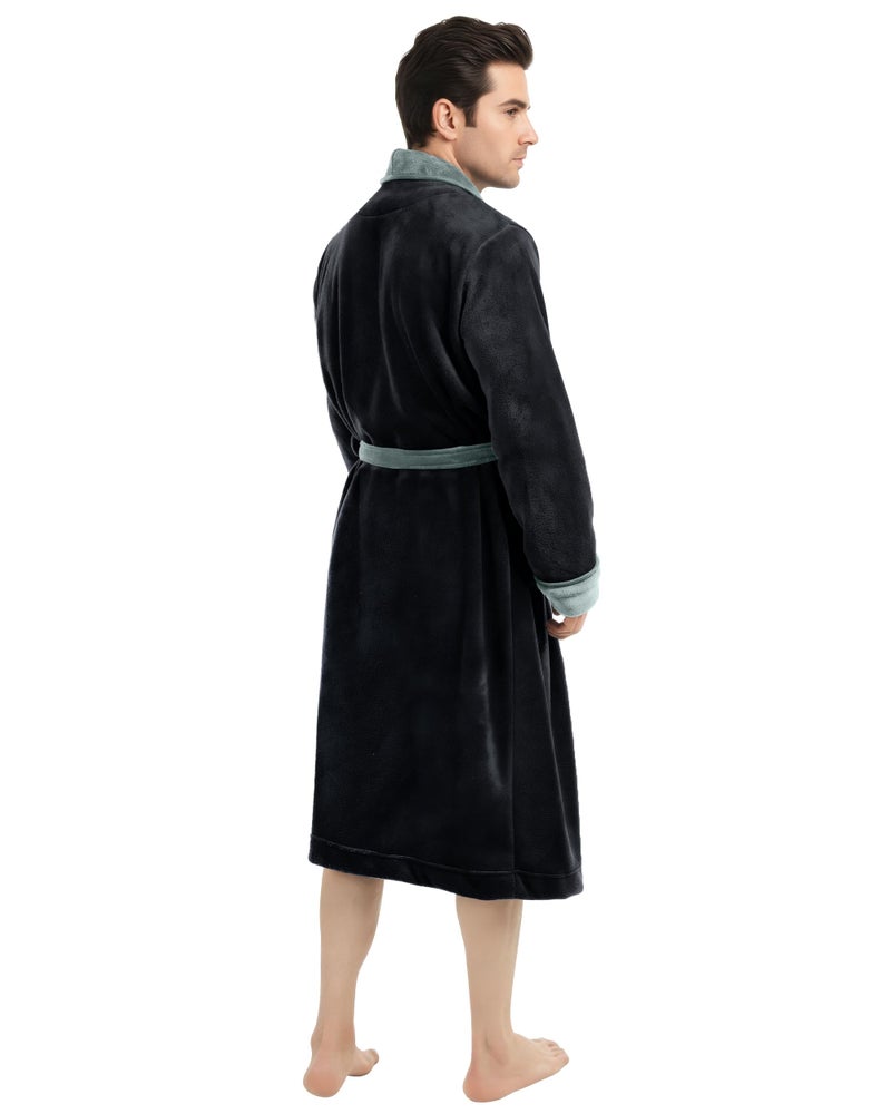NY Threads Mens Robe, Luxury Plush Fleece Mens Bathrobe, Spa Bath Robe for Men, Small-Medium, Black Steel Grey - Image 1